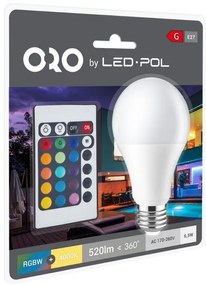 LED žiarovka E27 A60 6,5W RGBW