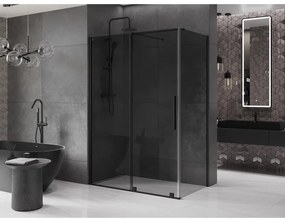 Mexen Velar, sprchový kút s posuvnými dverami 140 x 85 cm, 8mm šedé sklo, čierna matná, 871-140-085-41-70