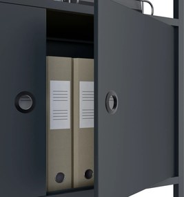 Regál na šanóny s uzamykateľnou skrinkou, kancelársky, otvorené police, kovový antracitový, 800x2200x400 mm: ARIEL
