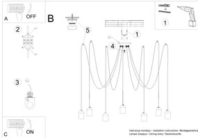 Sollux  SL.1162 - Luster na lanku NESO 7xE27/15W/230V pavúk betón