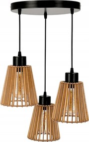 Drevená závesná stropná lampa, nástenná lampa, 3xE27, kovová do obývačky