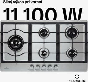 Klarstein Ignito Chef Edition, plynová varná doska, 5 Sabaf horákov, 5 zón, sklokeramika