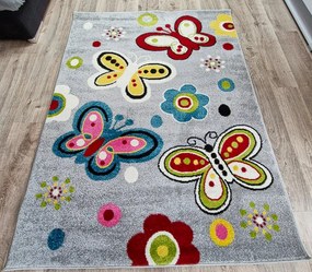 Detský koberec s motýľmi Kids 581 L.grey – sivý viacfarebný Rozmer: 60x100 cm
