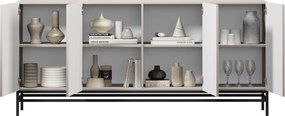Komoda Lorini 200 cm štvordverová - kašmír / čierne úchytky / kovový podstavec