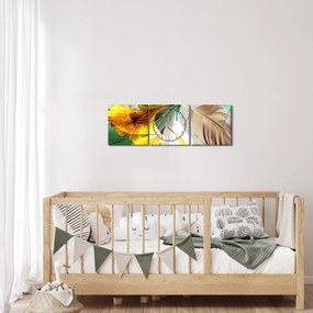 Obraz - Listy s pierkom (s hodinami) (90x30 cm)