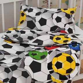Biante Detské bavlnené posteľné obliečky do postieľky Sandra SA-580 Farebné a sivé futbalové lopty Do postieľky 90x130 a 40x60 cm