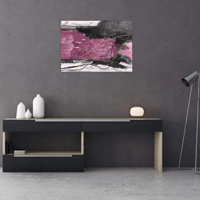 Sklenený obraz - Ružovo-čierna abstrakcia (70x50 cm)