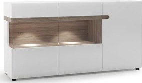 Široká komoda s presklením Linate, biely lesk/dub