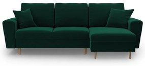 Zelená zamatová rozkladacia/s úložným priestorom rohová pohovka Kyoto – Cosmopolitan Design