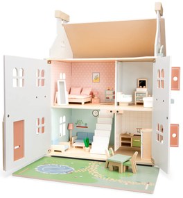 Drevený dom pre bábiky s nábytkom