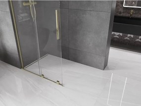 Mexen Velar L, posuvná sprchová zástena Walk-in 90 x 200 cm, 8mm číre sklo, zlatá lesklá, 871-090-003-03-50