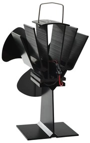 Teplom poháňaný ventilátor na krb s 3 lopatkami čierny