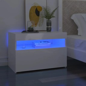 Nočný stolík a LED svetlá 2 ks lesklý biely 60x35x40 cm