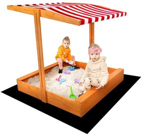 Detské drevené pieskovisko so strieškou Baby Mix 120x120 cm červeno-biele