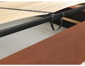 Oranžová čalúnená dvojlôžková posteľ s úložným priestorom s roštom 160x200 cm Jagna – Bobochic Paris