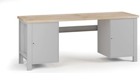 Dielenský pracovný stôl G7, buková škárovka, 2100 x 685 x 840 mm, 2x skrinka, sivá