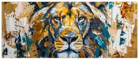 Obraz - Abstraktná olejomaľba s levom (120x50 cm)