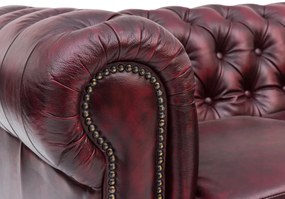furniture-nabytek.cz - Trojmiestna pohovka Chesterfield z pravej kože, červená – 200×90×72 cm