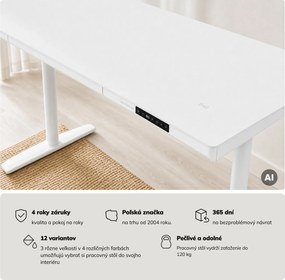 Elektrický písací stôl sit-stand so zásuvkou a bezdrôtovou nabíjačkou Qi biely, 1400 mm: ELLIS