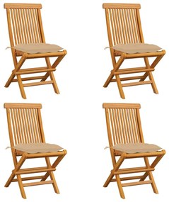 Záhradné stoličky s béžovými podložkami 4 ks tíkový masív