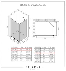 CERANO - Sprchovací kút Antelo L/P - chróm, transparentné sklo - 70x50 cm - krídlový, CER-CER-8050BD116