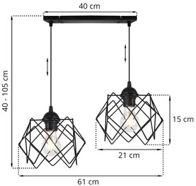 Závesné svietidlo Stella, 2x čierne drôtené tienidlo