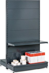 Predajný regál obojstranný, perfo steny, 1900 x 1000 x 900 mm, základný, antracit