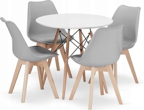 Jedálenská zostava TODI 80cm okrúhly stolový set biely a 4 stoličky MARK sivé - ZADARMO  2 stoličky MARK sivé v cene setu