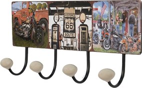 Nástenný kovový vešiak so 4-mi háčikmi Route 66 - 40*7*18 cm