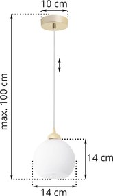 Závesné svietidlo Eliza, 1x biele sklenené tienidlo, g