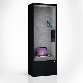 Akustická kabína SALLY MentalBox 600 mm – čierny korpus, sivé sedadlo