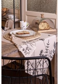 Béžový bavlnený behúň na stôl Flora And Fauna - 50*160 cm