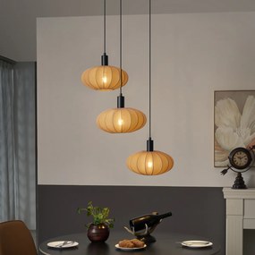 Japandi závesná lampa čierna s hnedým látkovým tienidlom 3-svetlá - Bida