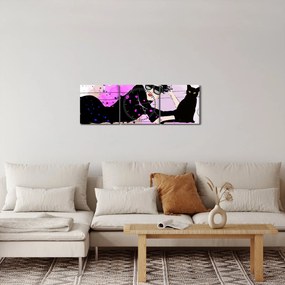 Obraz - Žena s čiernou mačkou (s hodinami) (90x30 cm)