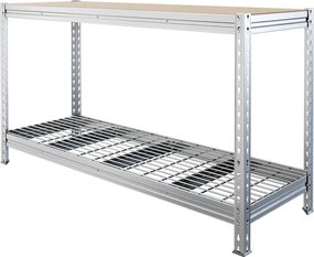 Dielenský stôl, 100x180x60, zinok, vrchná DTD a spodná kovová sieťová polica