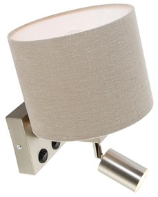 Nástenná lampa z ocele so svetlom na čítanie a tienidlom 18 cm svetlohnedá - Brescia
