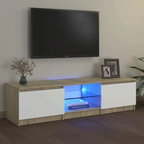 TV skrinka s LED svetlami biela a dub sonoma 140x40x35,5 cm