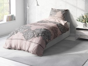 Biante Bavlnené posteľné obliečky Sandra SA-417 Hnedý kvetinový ornament na staroružovej mriežke Jednolôžko 140x200 a 70x90 cm