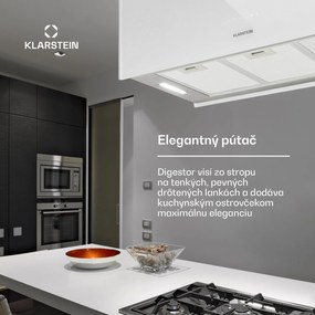 Klarstein Kronleuchter XL, digestor, 90 cm, ostrovčekový, 590 m³/h, dotykové ovládanie, LED, biely