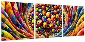 Obraz – Farebný strom s jablkami (s hodinami) (90x30 cm)