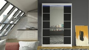 Posuvná skriňa Parys V, Farby: čierna /biela, Osvetlenie: osvetlenie LED RGB - farebné