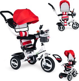 ECOTOYS trojkolka 360° otočné sedadlo, skladacia strieška, bezpečnostné pásy, červená