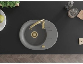Mexen Kevin, granitový drez 586x458x190 mm, 1-komorový a drezová batéria Savita, šedá, 6517-71-672601-50