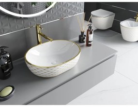 Mexen Viki, umývadlo na dosku 48x35x14 cm, biela-zlatý vzor, 21054809