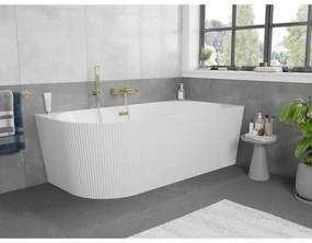 Mexen Silo, rohová voľne stojaca ryhovaná vaňa, pravá, 150 x 75 cm, biela lesklá, zlatý lesklý prepad, 52891507500P-50