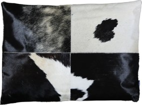 Bielo-čierny kožený vankúš s výrazným stehom Stitch Cow - 45*60*15 cm