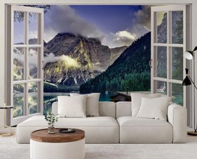 Gario Fototapeta Okno - pohľad na jazero v horách Materiál: Vliesová, Rozmery: 210 x 150 cm