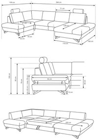 Rozkladacia rohová čalúnená sedacia súprava AVESTA v tvare U, sivá, s úložným priestorom