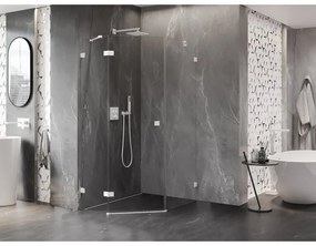 Mexen Lunar, Päťuholníkový sprchový kút Mexen Lunar s výklopným ľavým oknom 80 x 100 cm, 8mm číre sklo, biely profil, 831-080L-100P-01-20-L