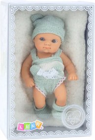 LEAN Toys Detská bábika s dekou Biele a sivé oblečenie Čapka 18 cm